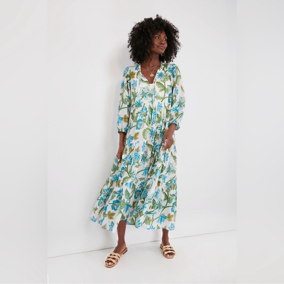 Tuckernuck Dresses & Skirts - Tuckernuck White Maxi Dress with Blue and Green Floral Print